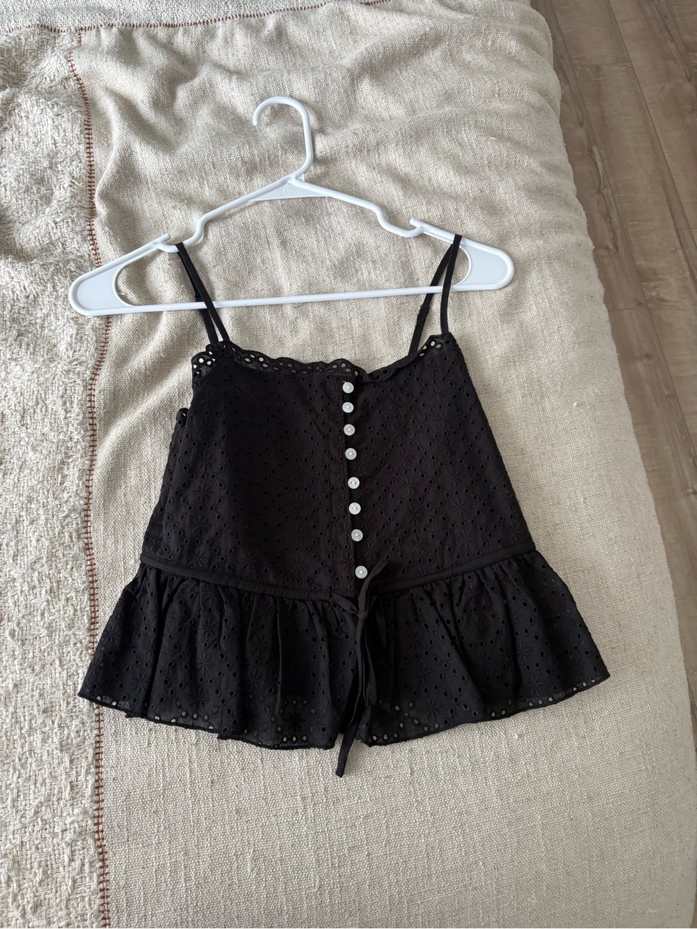 Ardene Black Eyelet Ruffle Cami with Button Detail
